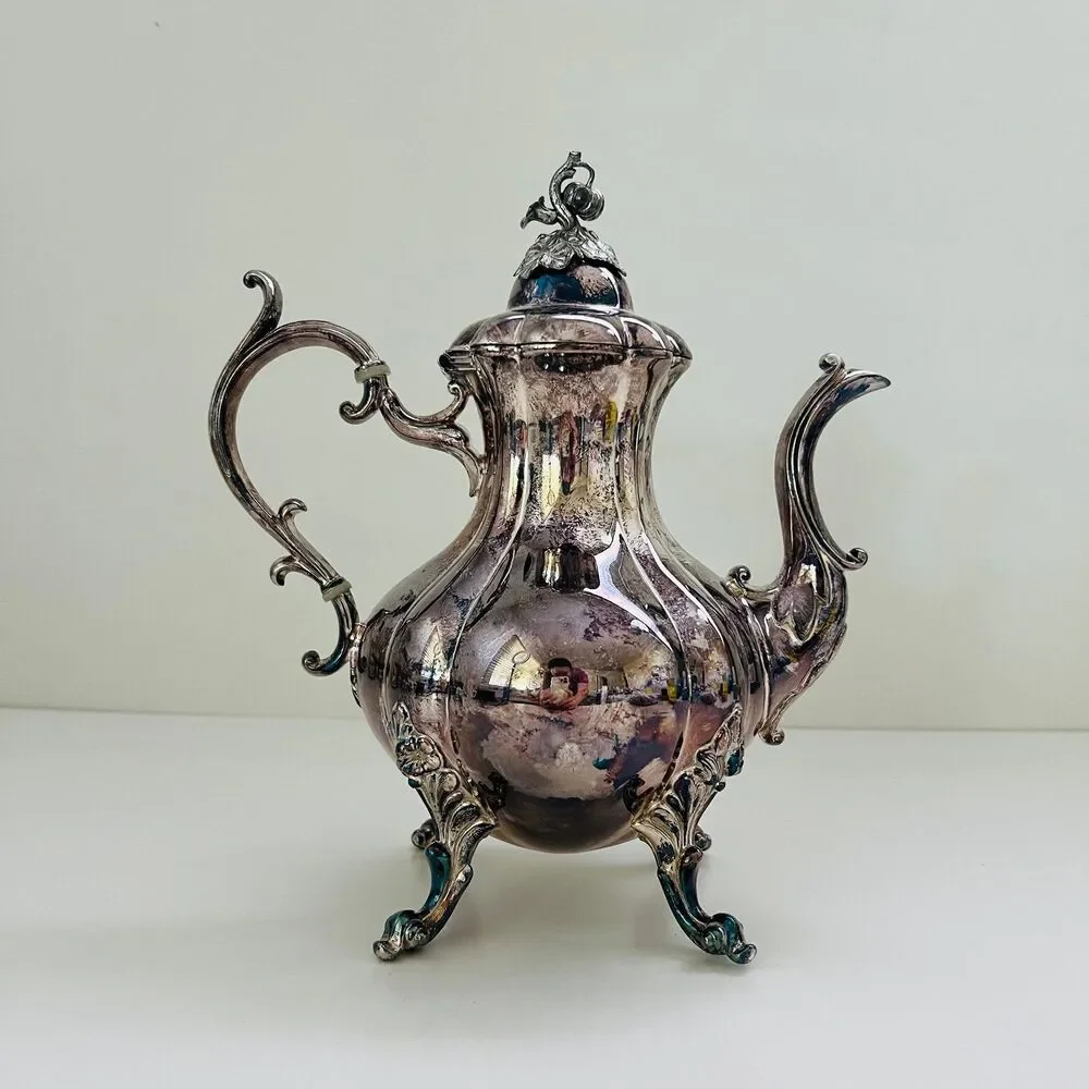 REED & BARTON 1795 Winthrop Silver Plated Melon Shape Coffee Teapot
